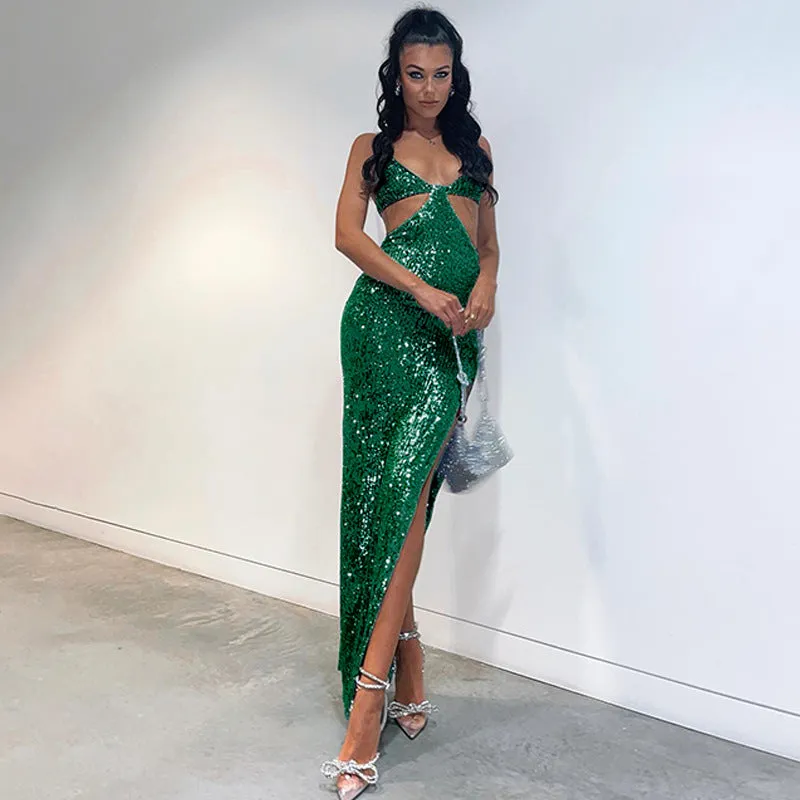 BerriesJam - 2024 Sexy Spaghetti Straps Sequined Christmas Party Dress