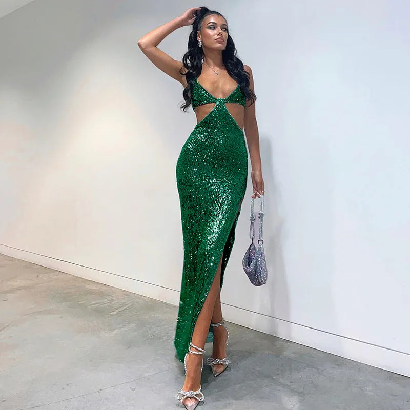 BerriesJam - 2024 Sexy Spaghetti Straps Sequined Christmas Party Dress