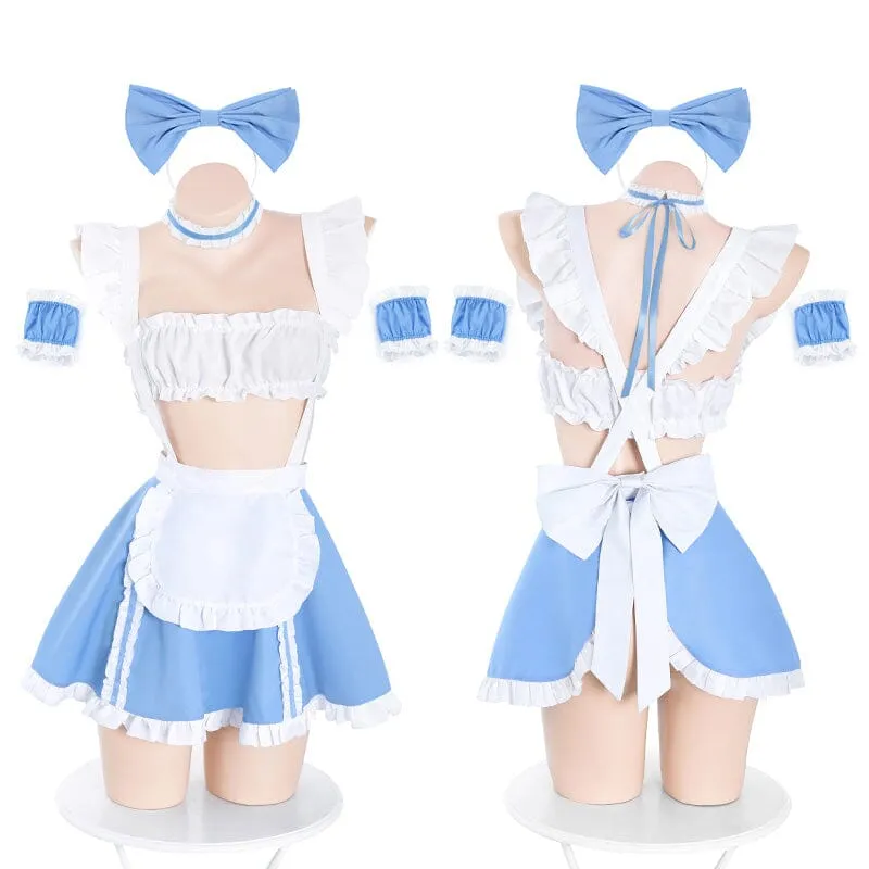 Blue Ruffle Sexy Top Maid Dress