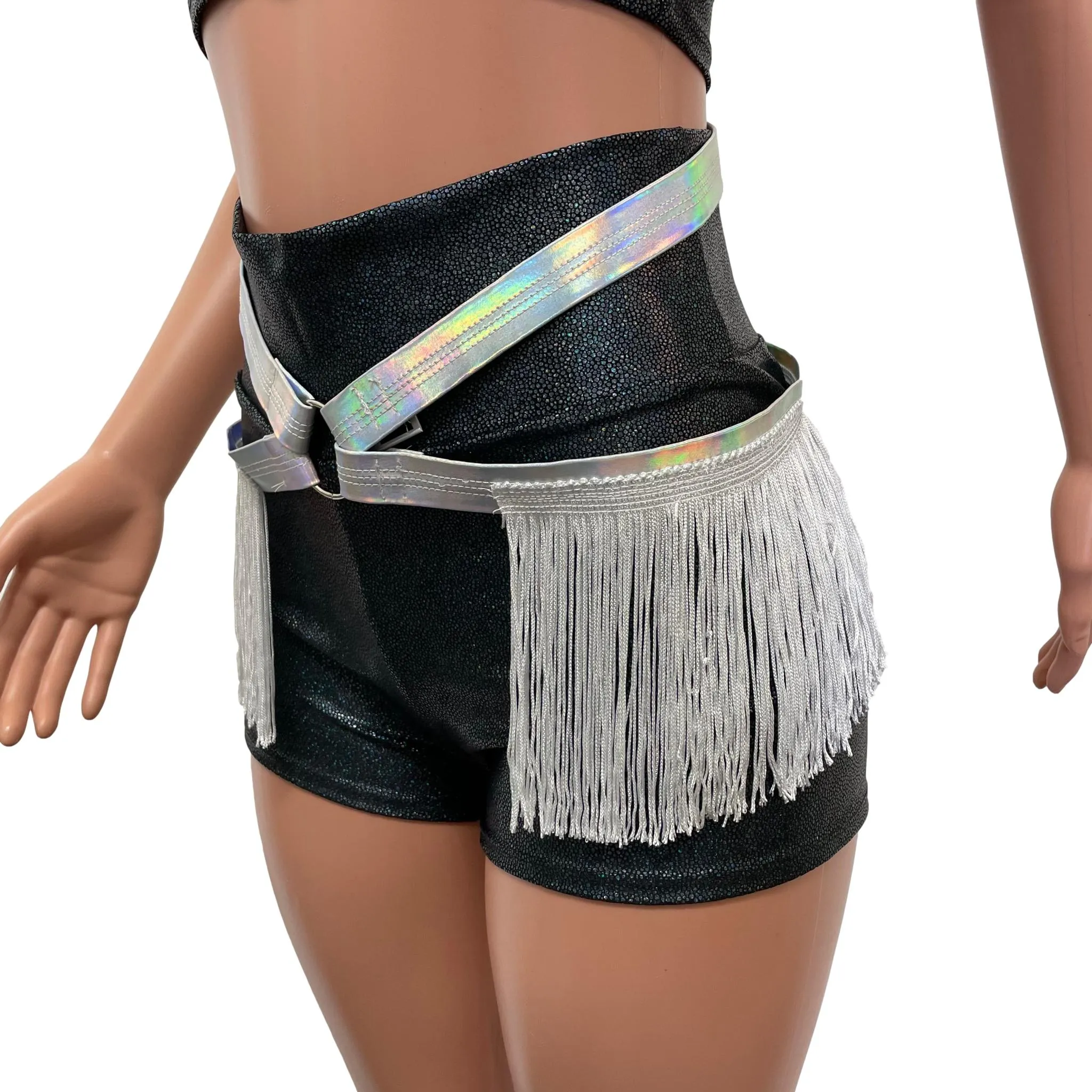 Fringe Harness Skirt in Opal Holographic | Rave Body Harness w/ Fringe