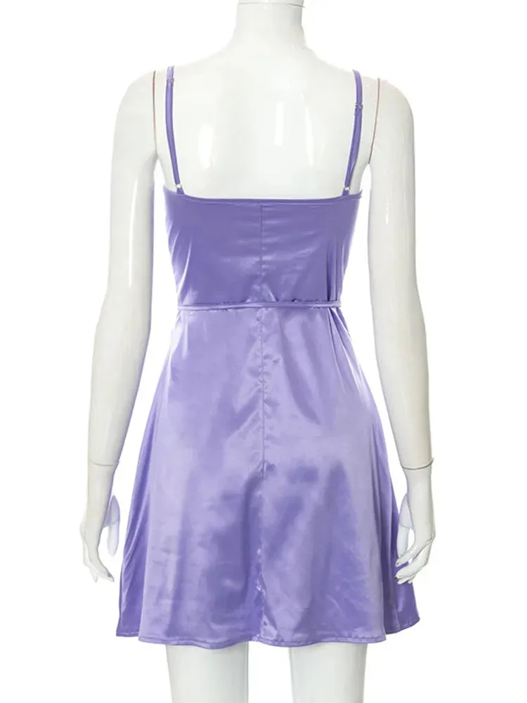 Y2K Sparkle Lace Patchwork Cut Out Cami Sleeveless Mini Dress for Women